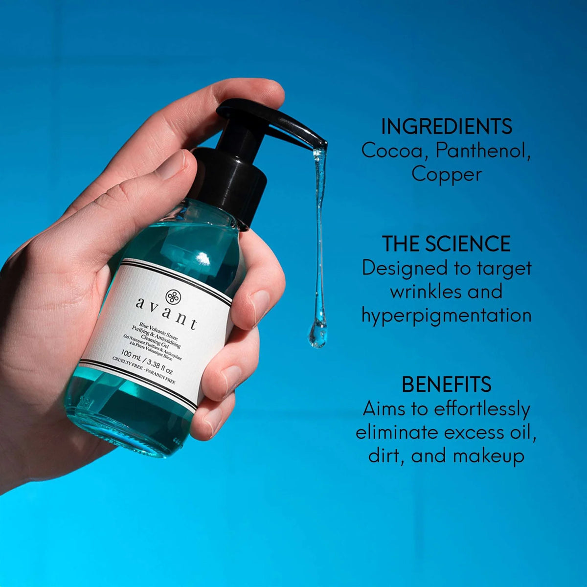 Avant Blue Volcanic Stone Purifying & Antioxydising Cleansing Gel, key ingredients