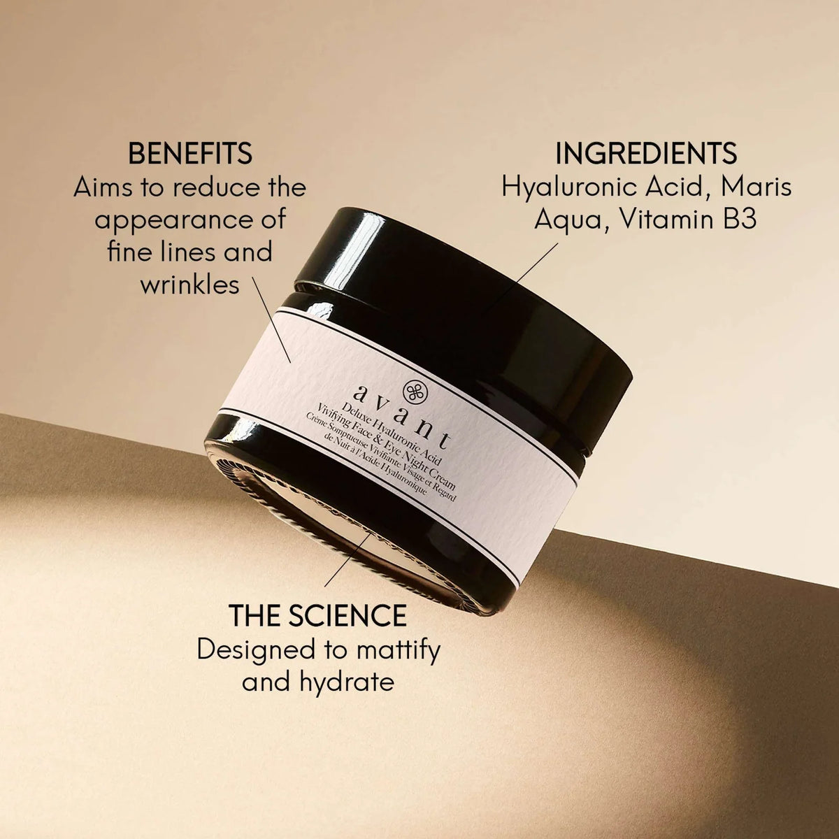 Avant Deluxe Hyaluronic Acid Vivifying Face & Eye Night Cream, view 3