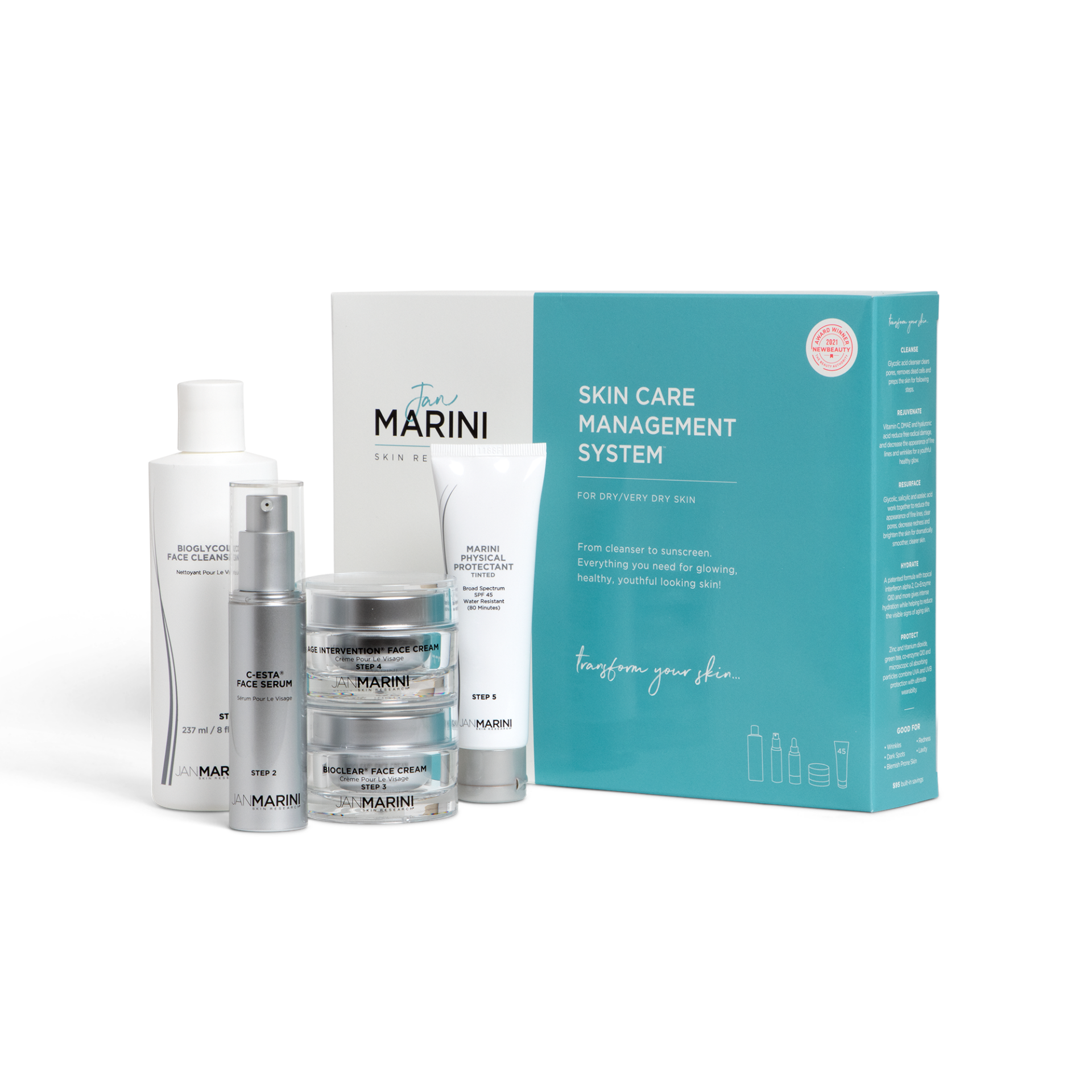 Jan Marini Skin Care Management System – Dry/Very Dry with Marini Physical Protectant SPF 45 Tinted