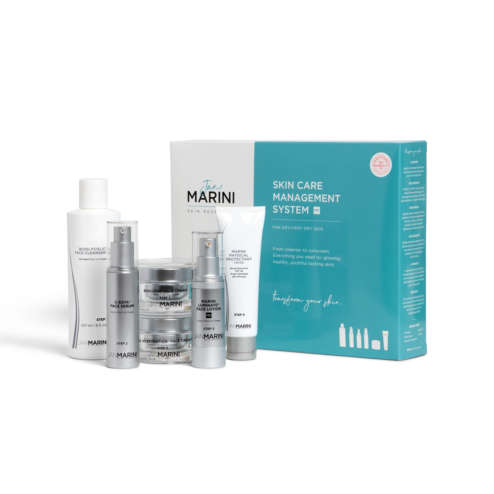 Jan Marini Skin Care Management System – MD Dry/Very Dry with Marini Physical Protectant SPF 45 Tinted